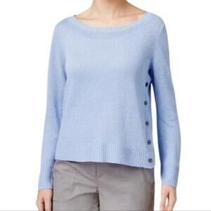 Eileen Fisher Sweater Women's Size Small Blue Organic Linen Button Knit
